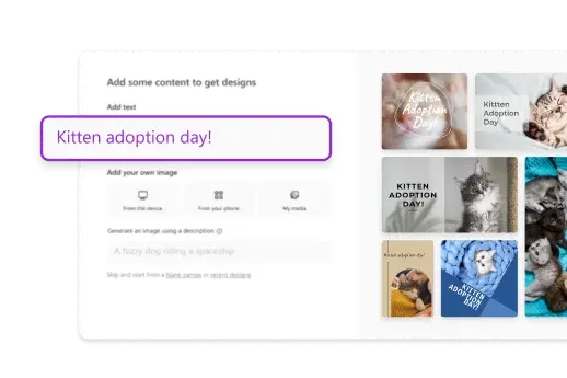 Přidání textu souvisejícího s koťaty do šablon pro koťata v aplikaci Microsoft Designer